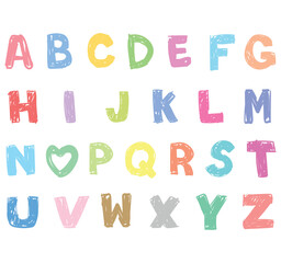 Bright colorful alphabet, hand-drawn letters in childrens style, design for nursery vector