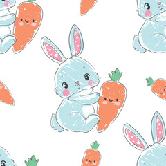 Cute Rabbit with carrot background seamless pattern Children's design of print for textiles, children's clothing, nursery