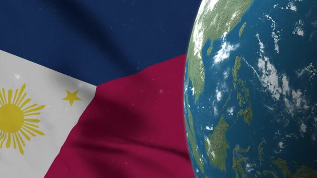 Philippines Flag and Philippines Map on Earth Globe 4K