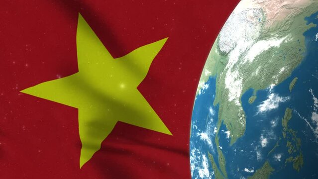 Vietnam Flag and Vietnam Map on Earth Globe