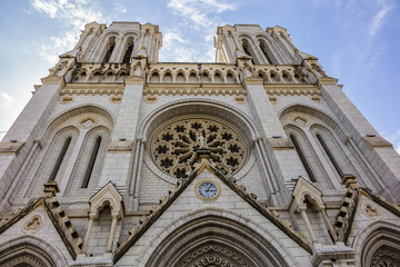 Roman Catholic Basilica of Notre Dame de Nice (Basilique de Notre-Dame de Nice, 1864 -1868) on the Avenue Jean Medecin in the center of Nice. Nice, France.