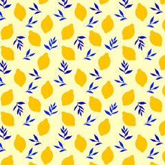 Yellow lemon pattern with blue leaves