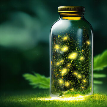 a beautiful illustration of fireflies inside a glass jar