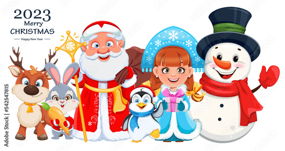 Wall mural Cute cartoon characters for Christmas and New year