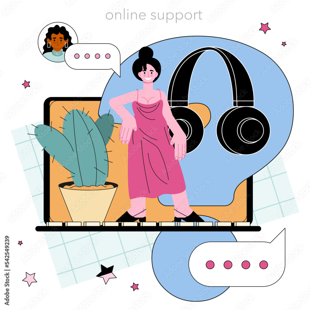 Poster call center operator online service or platform. technical support