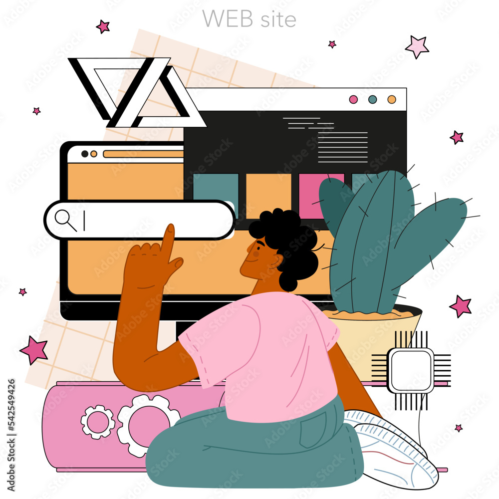Poster website programming online service or platform. content management
