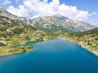 Fototapeta premium Aerial view of Pirin Mountain near Fish Banderitsa lake, Bulgaria