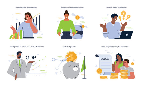 Unemployment consequences set. Social problem of occupancy