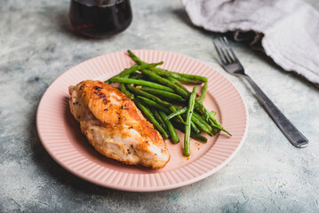 Oven-baked Chicken Breasts and Fried Green Beans