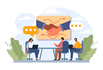 Deal concept set. Entrepreneurs setting an official contract.