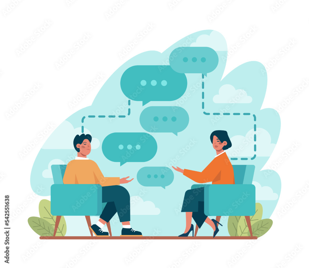 Poster discussion concept. characters with a dialog bubble, communicating