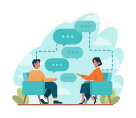 Discussion concept. Characters with a dialog bubble, communicating