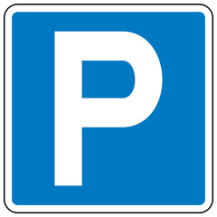 Directional parking lot and road sign, 