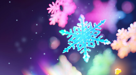 Fototapeta na wymiar Colorful falling snowflakes background. 3d Illustration