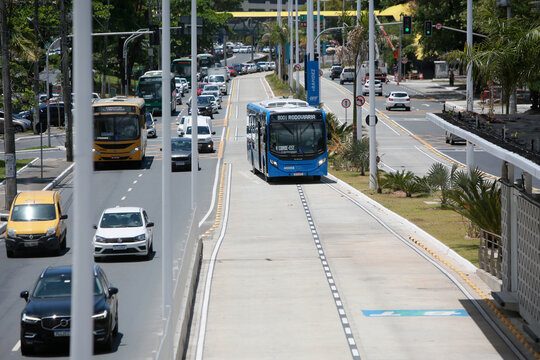 salvador, bahia, brazil - october 3, 2022: exclusive lane view for vehicle transit of the BRT transport system in the city of Salvador.