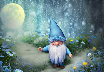 Gnome in the magical forest - obrazy, fototapety, plakaty