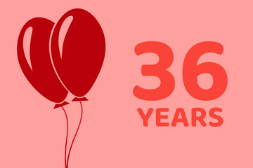 36 years logo. Illustration for celebration anniversary. Concept 36 Birthday. thirty-six years. Balls on pink background. Inscription 36 symbolizes birthday celebrations. thirty-six anniversary