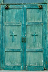Turquoise blue door in Venice, Italy 