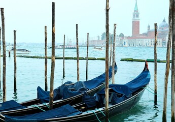 Gondolas in Venetian lagoon 