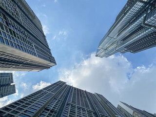 Ho Chi Minh City, Vietnam - 16 Oct 2022: Low angle view of Landmark 81 and other high apartment in Vietnam