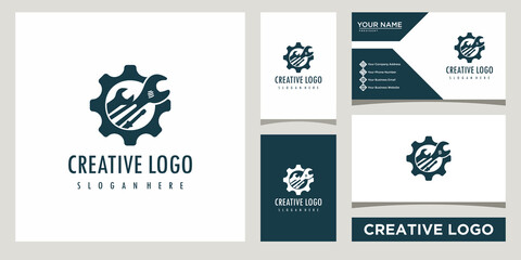 Fototapeta na wymiar Service Tools with gear Logo design template with business card design