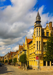 Fototapeta na wymiar View of streets of old town Diksmuide, located in West Flanders region. Belgium