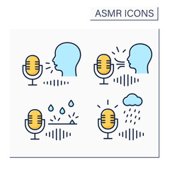 ASMR color icons set. Water drops, blowing, storm sounds.Modern trends. Internet trend concept. Isolated vector illustrations