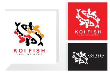 Fototapeta na wymiar Koi Fish Logo Design, Chinese Lucky And Triumph Ornamental Fish Vector, Company Brand Gold Fish Icon