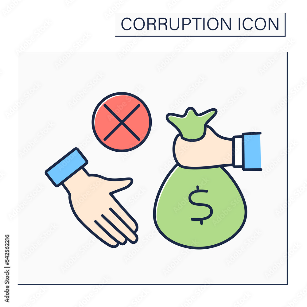 Poster anti-bribery color icon. stop doing corruption contributions. avoid illegal payment. corruption conc