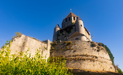 Low angle view of Caesar Tower located in Provins, Seine et Marne, Ile-de-France region of France.