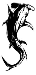 Shark isolated. Black and white shark illustration. Hammerhead shark. - obrazy, fototapety, plakaty