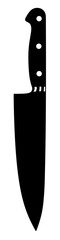 Kitchen knife on a white background. Black and white illustration of a knife. Steel arms. Kitchen tools.