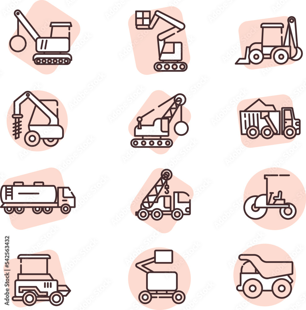 Poster Construction machines, icon, vector on white background.