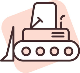 Construction bulldozer vehicle; icon; vector on white background.