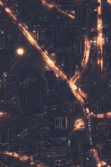 Fototapeta premium The city streets are empty and the only sound is the wind blowing through the trees. The buildings are towering above, their windows reflecting the light from the street lamps. It's a cold evening and