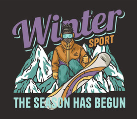 Snowboarder on a snowy mountain. Winter season extreme sport. Emblem about snowboarding - obrazy, fototapety, plakaty