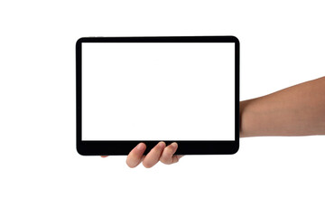 Pen in hand and smartphone and black stylus for writing isolated on transparent background. 