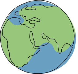earth doodle continuous line freehand drawing.