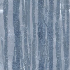 A polaroid of a winter forest. The trees are covered in snow and the ground is frozen. The air is cold and crisp.