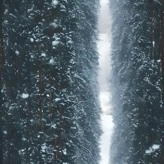 The forest is a winter wonderland, with Polaroid trees and snow-covered ground. The air is crisp and cold, and the sky is a deep blue. There's a feeling of peace and serenity in this magical