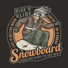 Obraz premium Snowboarder on a snowy mountain. Winter season extreme sport. Emblem about snowboarding