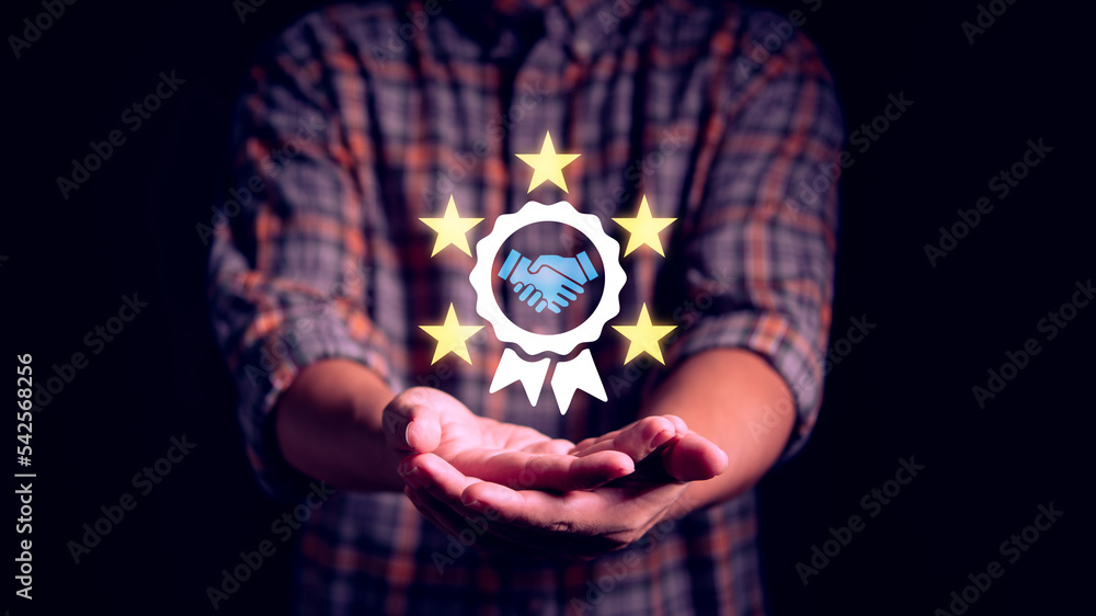 Poster the man offerring the highest satisfaction score on the virtual screen ,customer satisfaction rating