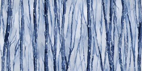 I am walking through a watercolor painting of a winter forest. The trees are tall and slender, with branches that droop under the weight of the frosty air. I can see my breath in front of me, and each