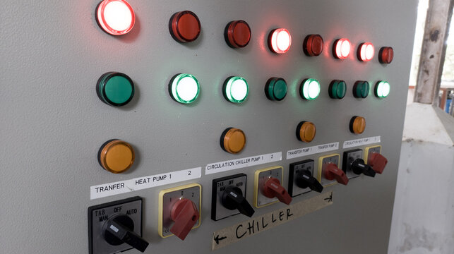 Electrical selector switch,Indicator panel pump control, on the electrical control center  in  power plant. 