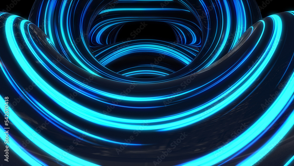 Poster abstract colorful background with bright neon rays and glowing lines blue loop background the speed 