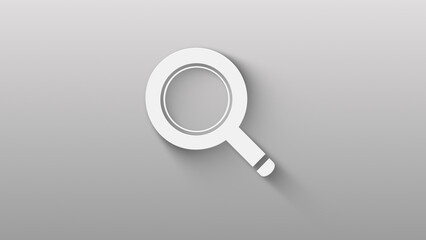 search icon. zoom icon. isolated on grey background. shadow on background move.  4K Video motion graphic animation
