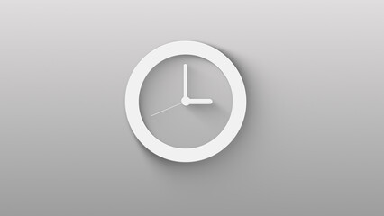 Clock icon isolated on grey background. shadow on background move.  4K Video motion graphic animation