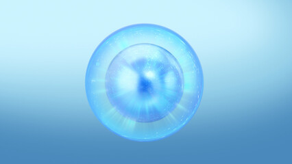 Energy ball orb motion graphic. blue color sphere with swirling smoke effect within. energy and plasma dancing around glass container. 3D render, 4K 