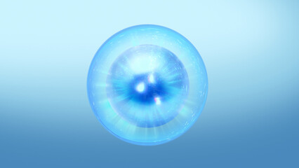 Energy ball orb motion graphic. blue color sphere with swirling smoke effect within. energy and plasma dancing around glass container. 3D render, 4K 