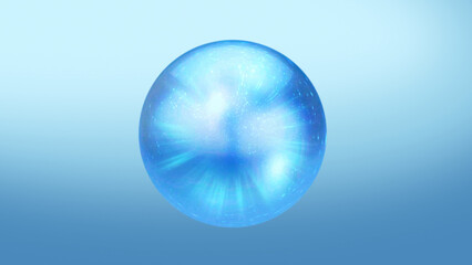 Energy ball orb motion graphic. blue color sphere with swirling smoke effect within. energy and plasma dancing around glass container. 3D render, 4K 